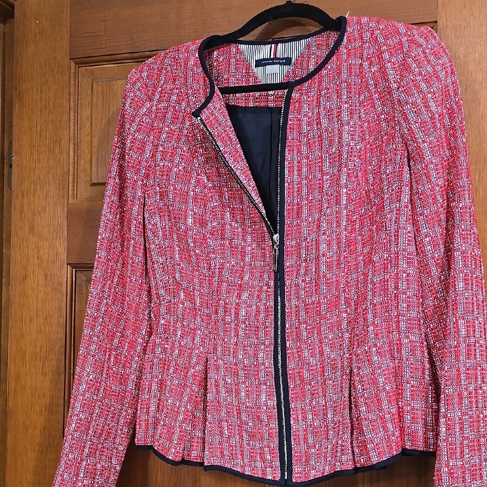 Chic Tomny Hilfiger Red Tweed Blazer Jacket NWT